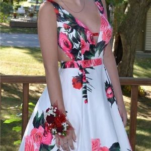 JVN (Jovani) Floral V-Neck Cut Out Homecoming Dress